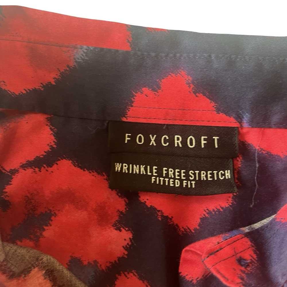 Foxcroft Women's XL Wrinkle Free Stretch Fitted Pink Blue Abstract Long Sleeve - Picture 3 of 7